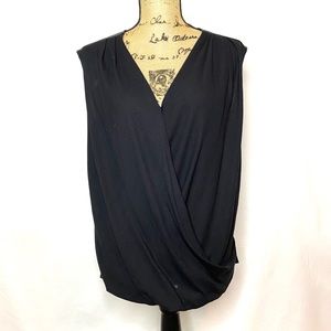 Helmut Lang Black Draped Blouse Leather Contrast